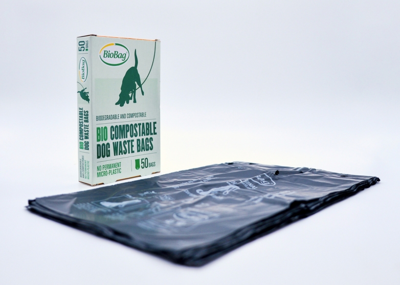 Dog waste bags on block